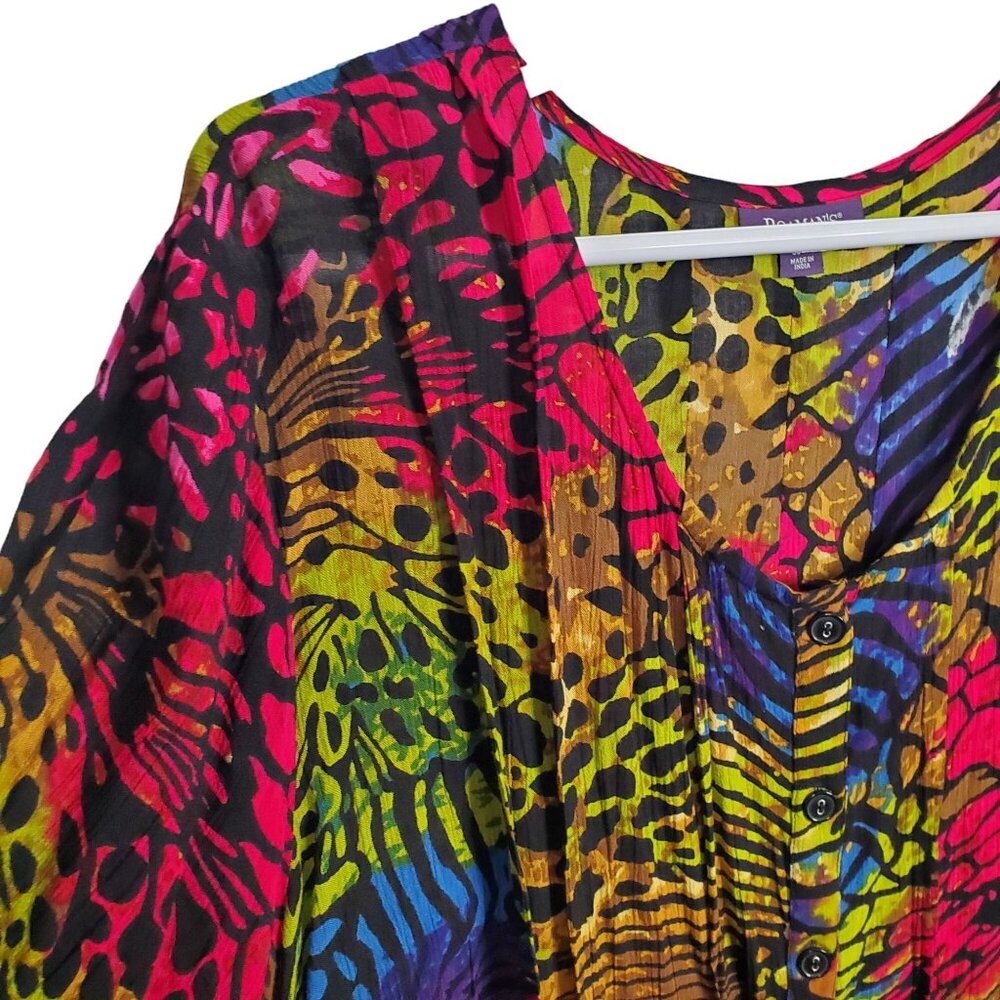 Roamans Sz 36W Tunic Blouse Button Front Flowy Lightweight Rainbow Animal Print - Picture 7 of 12